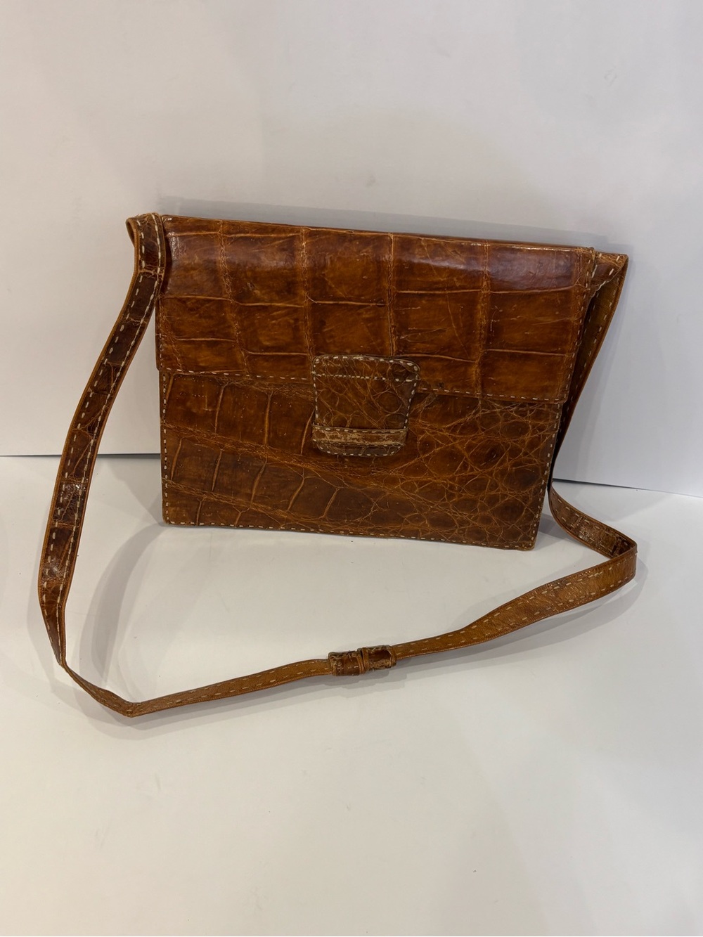Vintage Croc Embossed Leather Crossbody Bag in Brown